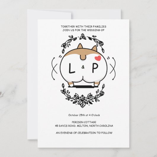 Corgi Huwelijks Verjaardags Uitnodiging Cartoon (Voorkant)