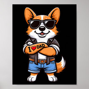 Corgi I Love Dad Funny Dog Tattoo Poster
