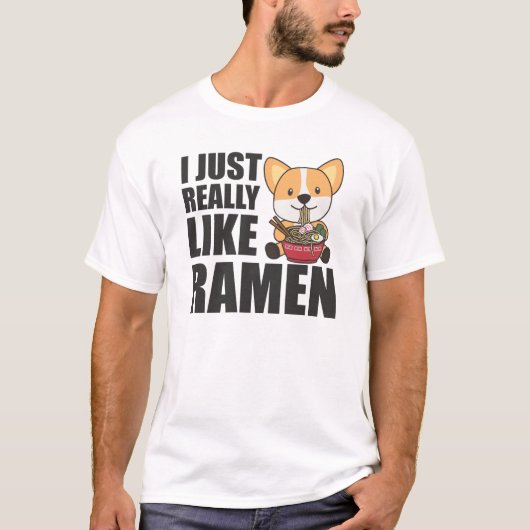 Corgi ik hou van Ramen Sweet Kawaii Noodle T-shirt (Voorkant)