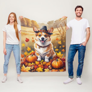 Corgi in de herfst verlaat Thanksgiving kunst Fleece Deken