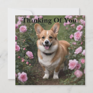 Corgi in de roze rozen, denken aan je Kaart