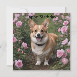 Corgi in de roze rozen, verjaardagskaart kaart