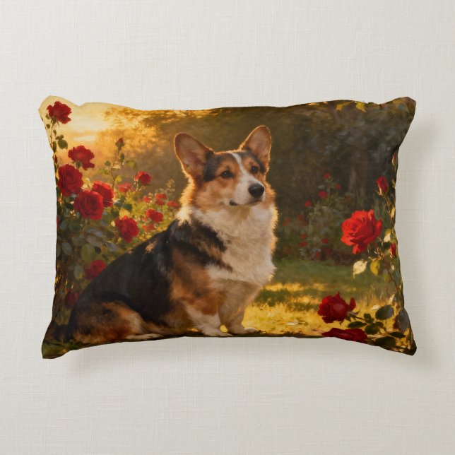 Corgi in de rozen I Accent Kussen (Voorkant)