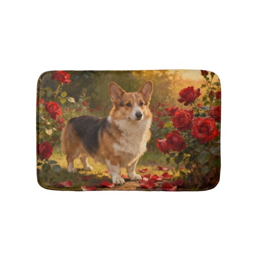 Corgi in de Rozen V Badmat (Voorkant)