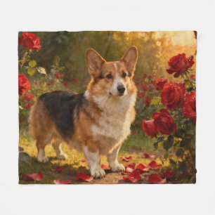 Corgi in de Rozen V Fleece Deken