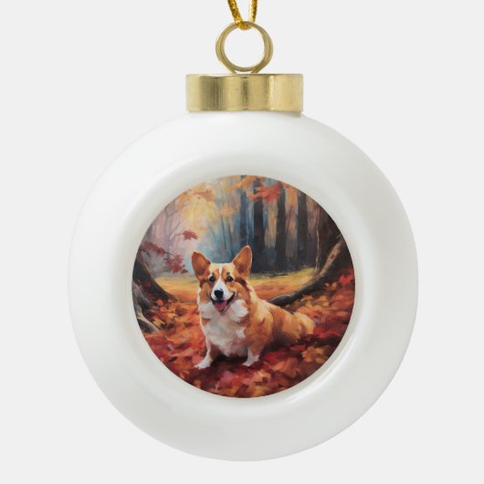 Corgi in herfstbladeren Herfst Inspire Keramische Bal Ornament (Voorkant)