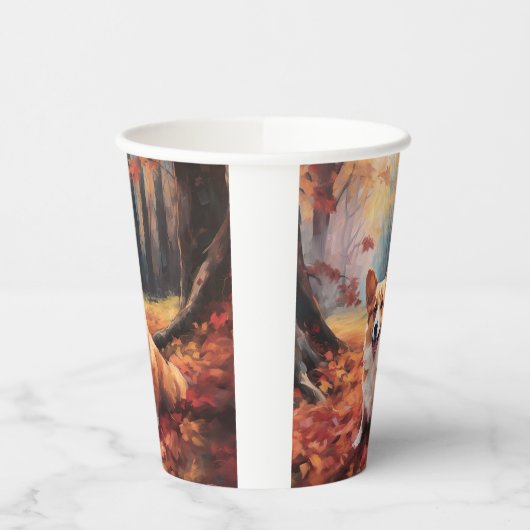 Corgi in herfstbladeren Herfst Inspire Papieren Bekers (Links)