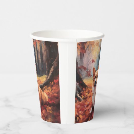 Corgi in herfstbladeren Herfst Inspire Papieren Bekers (Rechts)