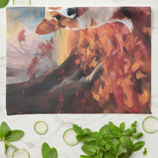Corgi in herfstbladeren Herfst Inspire Theedoek (Gevouwen)