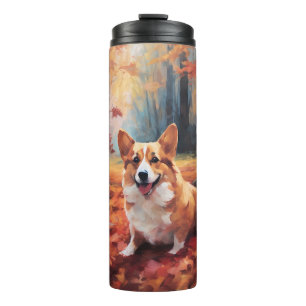 Corgi in herfstbladeren Herfst Inspire Thermosbeker