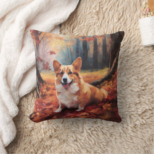 Corgi in herfstbladeren val inspireert kussen