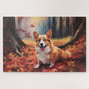 Corgi in herfstbladeren val inspireert legpuzzel