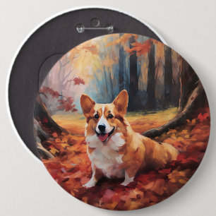 Corgi in herfstbladeren val inspireert ronde button 6,0 cm