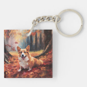 Corgi in herfstbladeren val inspireert sleutelhanger