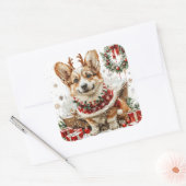 Corgi in rendierkostuum van Sleigh Vierkante Sticker (Envelop)