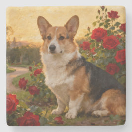 Corgi in the Roses II Stenen Onderzetter
