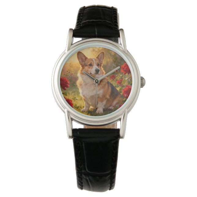 Corgi in the Roses III Horloge (Voorkant)
