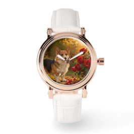 Corgi in the Roses V Horloge