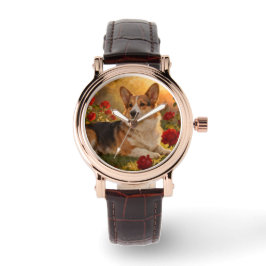 Corgi in the Roses VI Horloge