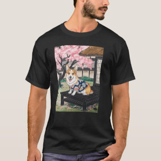 Corgi Japanse Kunst Hond Kyosai Vintage Japan Kuns T-shirt