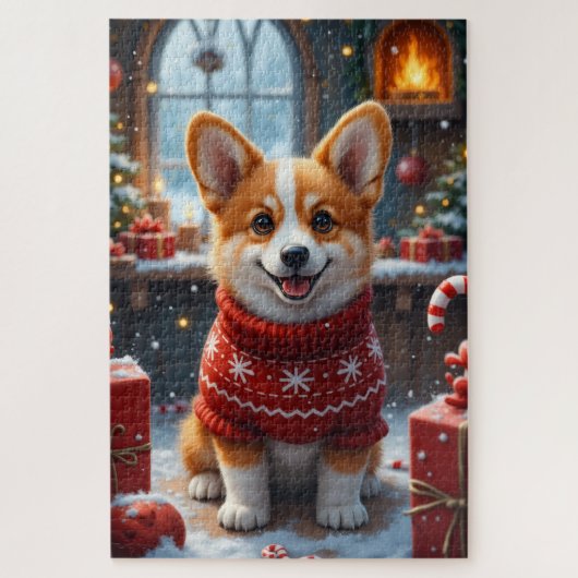 Corgi Kerst Kunst Legpuzzel (Verticaal)