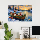 Corgi Kerstboot Vakantie Poster (Thuiskantoor)