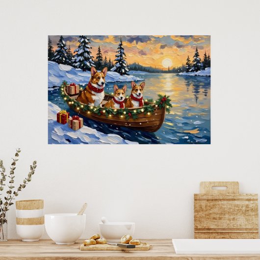 Corgi Kerstboot Vakantie Poster (Keuken)