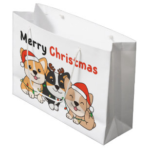 Corgi-kerstdieren die met de jute dogs pretkerst groot cadeauzakje