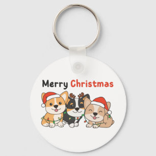 Corgi-kerstdieren die met de jute dogs pretkerst sleutelhanger