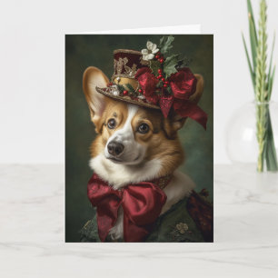 Corgi Kerstmis Elegante Victoriaanse Hond Feestdagen Kaart