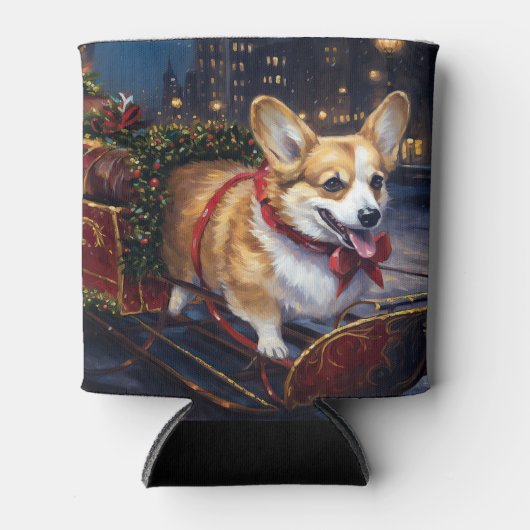 Corgi Kerstmis Feestelijk Seizoen Blikjeskoeler (Voorkant)