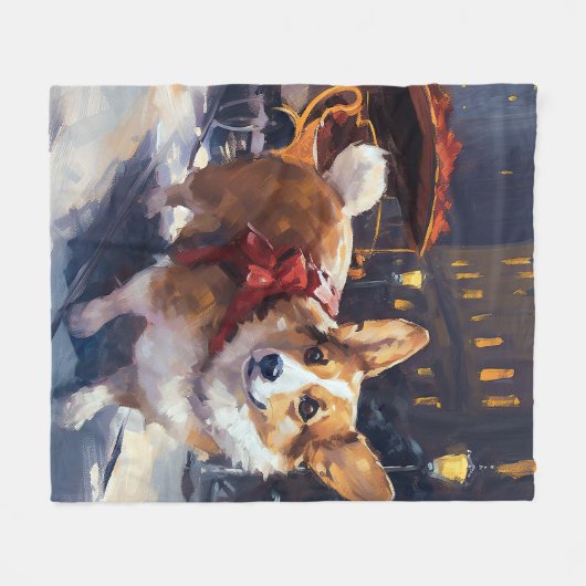 Corgi Kerstmis Feestelijk Seizoen Fleece Deken (Voorkant (Horizontaal))