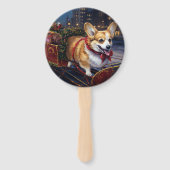 Corgi Kerstmis Feestelijk Seizoen Handwaaier (Achterkant)