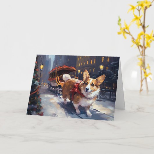 Corgi Kerstmis Feestelijk Seizoen Kaart (Gele Bloem)