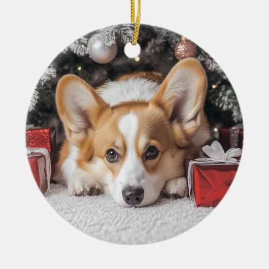 Corgi Kerstmis Keramisch Ornament (Voorkant)