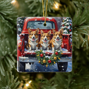 Corgi Kerstmis Rode Truck Vakantie Keramisch Ornament