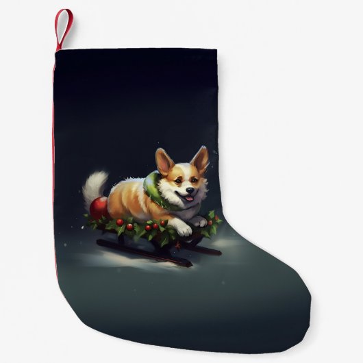 Corgi Kerstmis sneeuw winter Kleine Kerstsok (Voorkant)