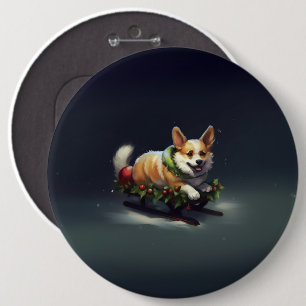 Corgi Kerstmis sneeuw winter Ronde Button 6,0 Cm