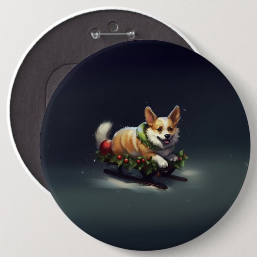 Corgi Kerstmis sneeuw winter Ronde Button 6,0 Cm (Voorkant /achterkant)