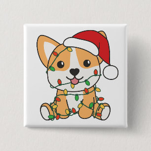 Corgi Kerstmis Winter Dieren Hond Vierkante Button 5,1 Cm