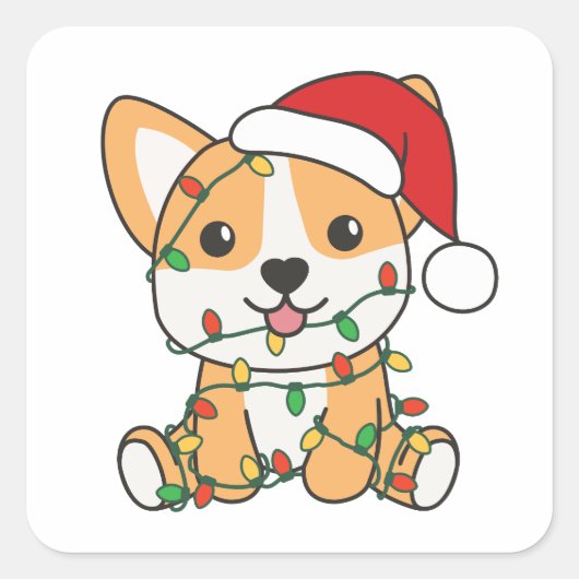 Corgi Kerstmis Winter Dieren Hond Vierkante Sticker (Voorkant)