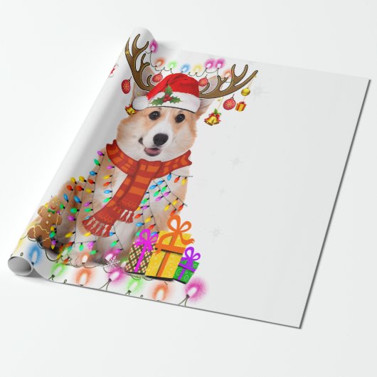 Corgi-kerstrenrendierlust Pajama Cadeaupapier (Uitgerold)