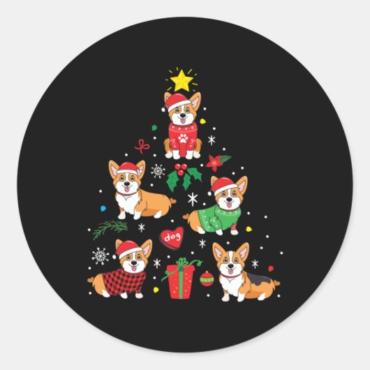 Corgi-kerstsierboom Ronde Sticker (Voorkant)