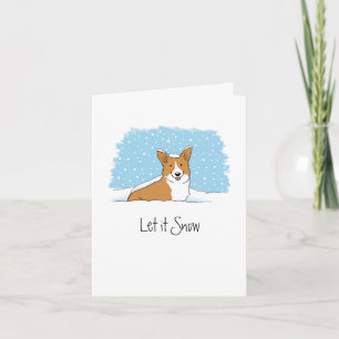 Corgi laat het sneeuwkamperen met witte kerst feestdagen kaart