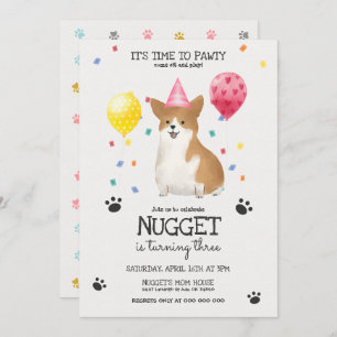 Corgi laisse Pawty Chien Invitation Anniversaire R