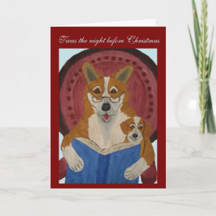 Corgi leest Kerstverhaal aan Puppy voor Kaart