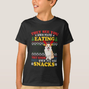 Corgi lelijke kerst ze zien dat je kerstmis eet t-shirt