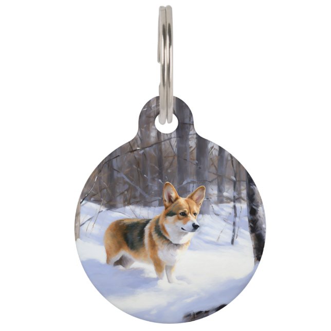 Corgi Let It Snow Kerstmis Huisdierpenning (Voorkant)