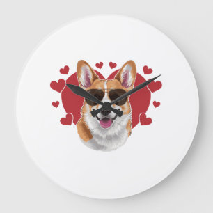 Corgi Liefde Coole Zonnebril Omringd door Harten Grote Klok