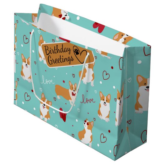 Corgi Love Cartoon Pattern met Custom Greeting Groot Cadeauzakje (Voorkant Gekanteld)